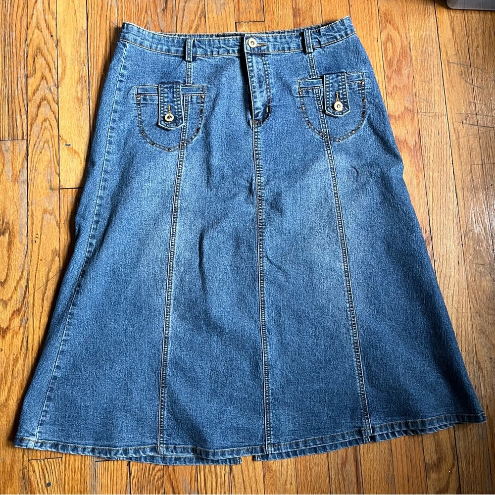 90s grunge denim maxi skirt with slit in the back